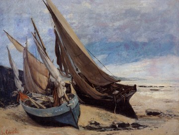 Realismus Galerie - Fischerboote auf dem Deauville Strand Realist Realismus Maler Gustave Courbet